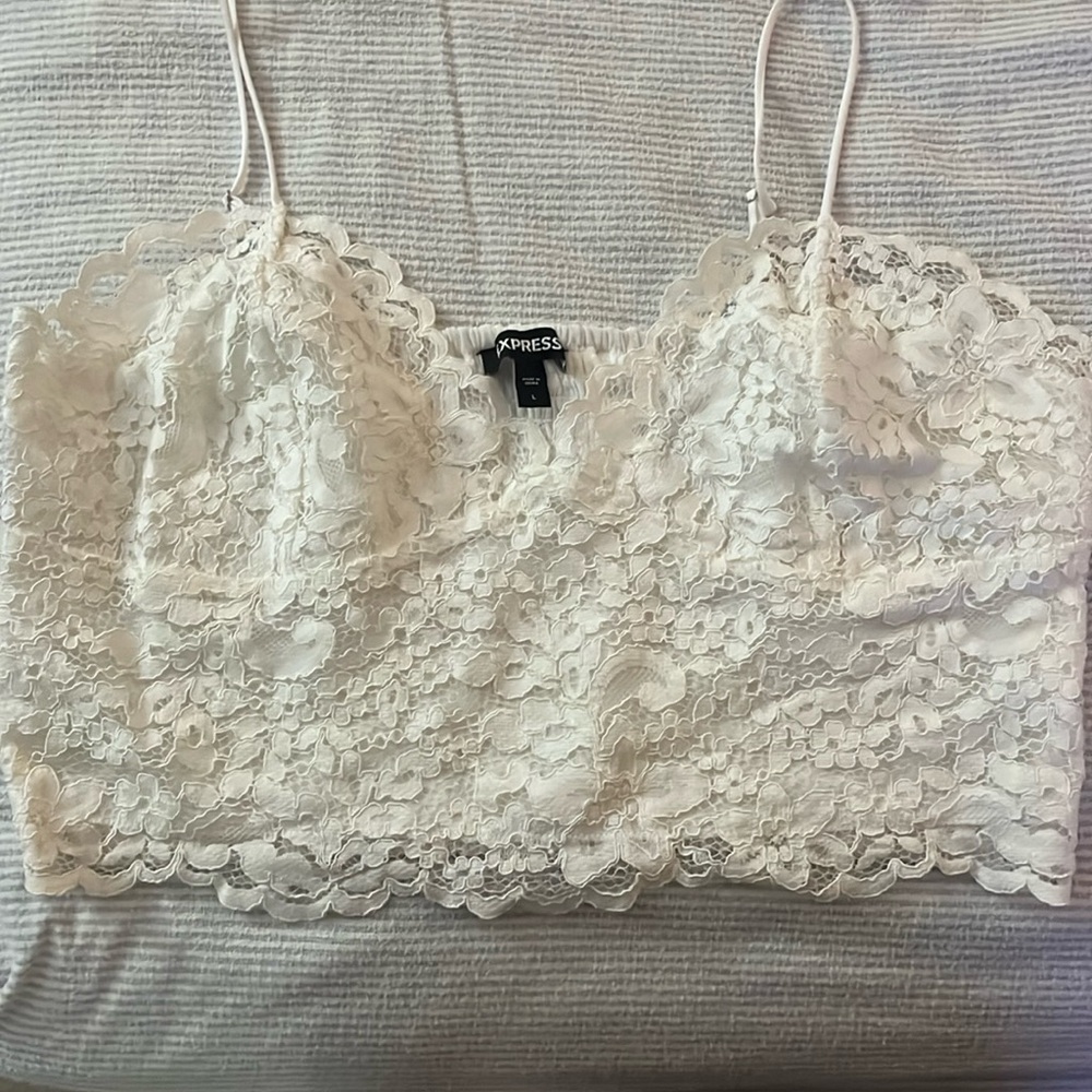 Express White Lace Crop Cami Top